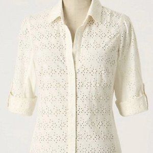 Anthropologie Fei Eyelet ButtonDown Collared Shirt